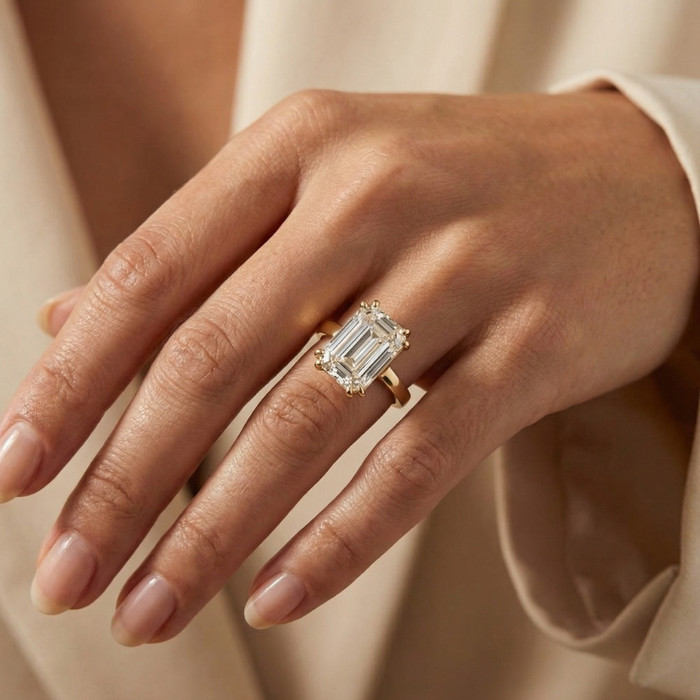 Certified 10.00CT Emerald Cut Solitaire Diamond Engagement Ring 14k Gold Lab Grown