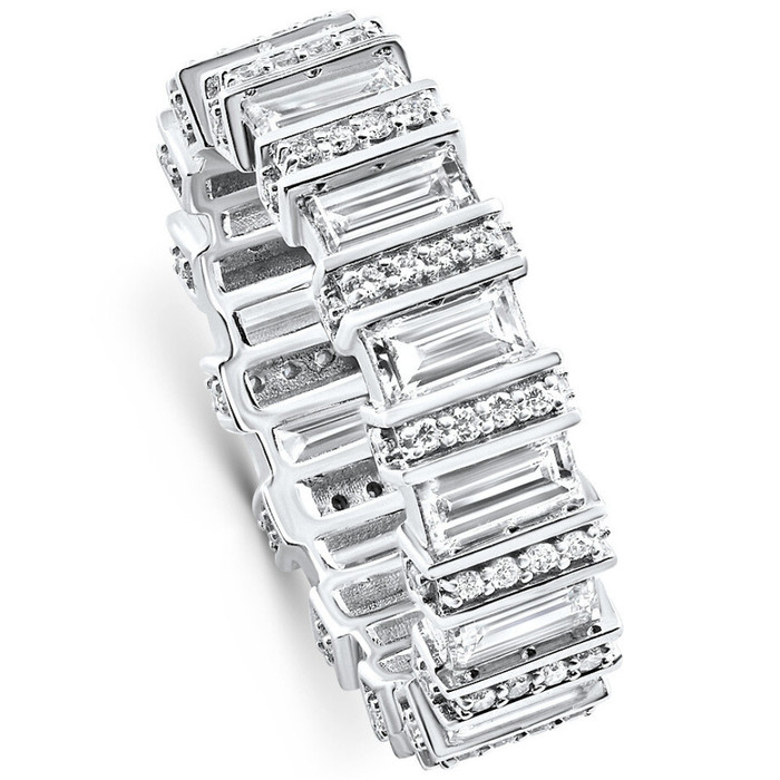 3Ct TW Emerald Cut Diamond Fancy Eternity Wedding Ring 14k Gold Lab Grown
