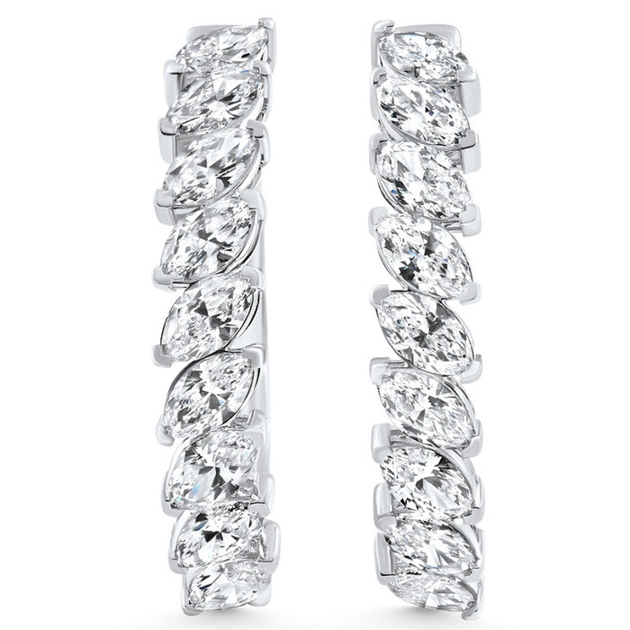 2 - 6 Ct Marquise Cut Diamond Hoops 14k Gold Lab Grown Women's Earrings 1"
