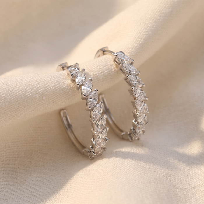 2 - 6 Ct Marquise Cut Diamond Hoops 14k Gold Lab Grown Women's Earrings 1"