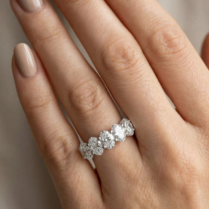 3Ct Oval Shape Diamond Five Stone Wedding Ring 14k Gold Lab Grown