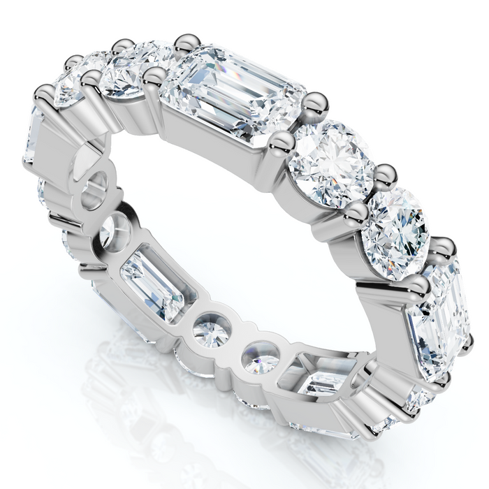 5 3/4 Ct Emerald & Round Diamond Eternity Ring 14k Gold Lab Grown Stackable Band