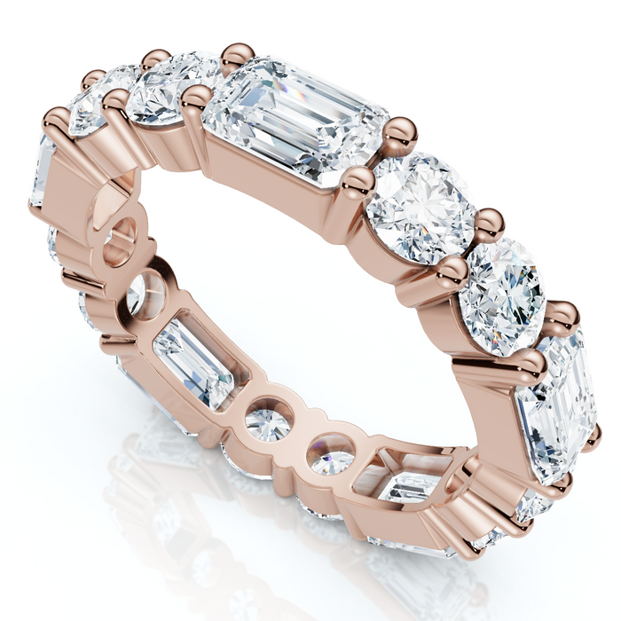 5 3/4 Ct Emerald & Round Diamond Eternity Ring 14k Gold Lab Grown Stackable Band