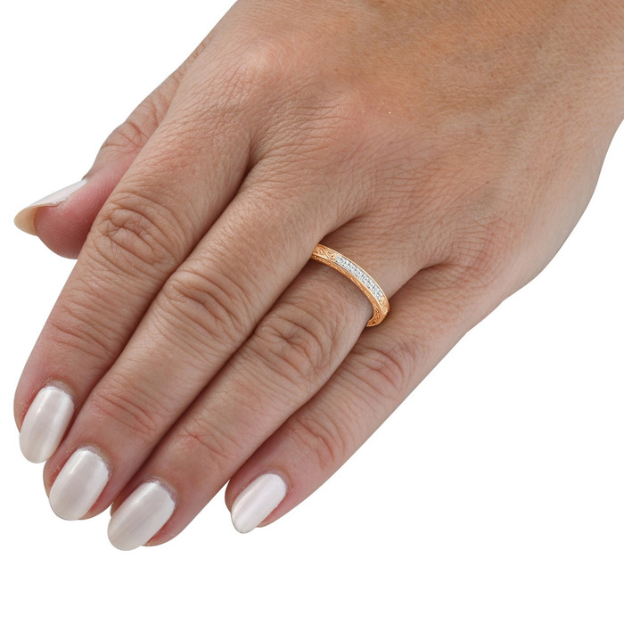 Stackable Diamond Wedding Ring Scroll Pattern Band 14k Gold Lab Grown Stackable Diamond Wedding Ring Scroll Pattern Band 14k Gold Lab Grown