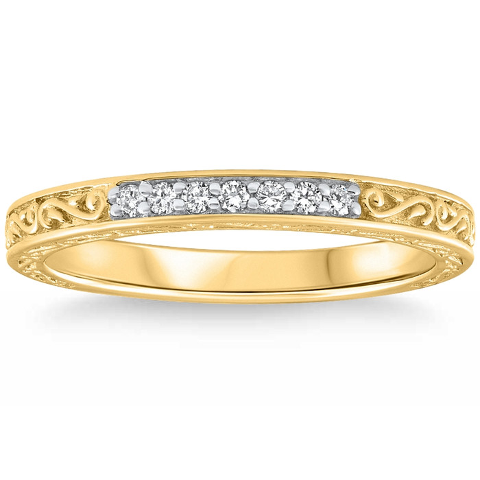 Stackable Diamond Wedding Ring Scroll Pattern Band 14k Gold Lab Grown Stackable Diamond Wedding Ring Scroll Pattern Band 14k Gold Lab Grown