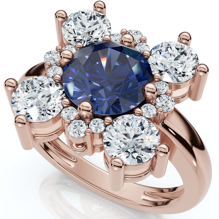 Soraya 2Ct Blue Sapphire & Diamond Floral Ring 10K Gold Lab Grown