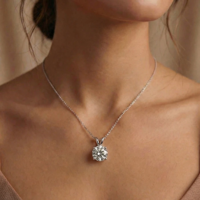 Certified 3Ct Diamond Pendant 14k White Gold Lab Grown Necklace