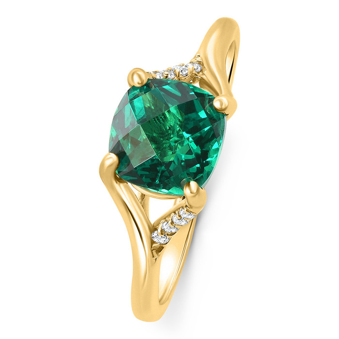 1 1/2Ct Cushion Emerald & Diamond Ring 10k Gold Lab Grown Engagement Fashion