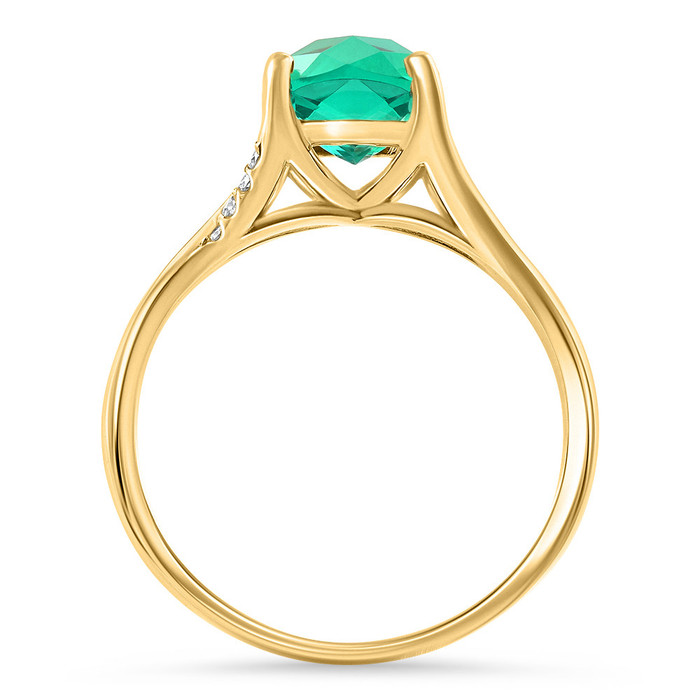 1 1/2Ct Cushion Emerald & Diamond Ring 10k Gold Lab Grown Engagement Fashion