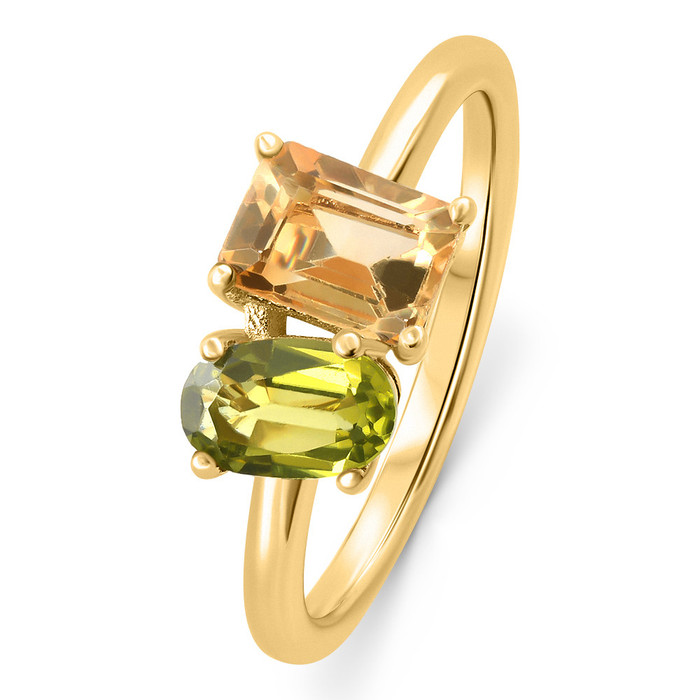 1 1/2Ct Toi Et Moi Peridot & Citrine 2-Stone Ring 10k Gold