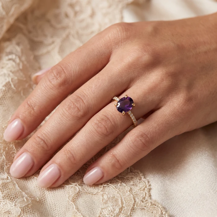 2Ct Amethyst & Diamond Anniversary Engagement Ring 10k Gold Lab Grown