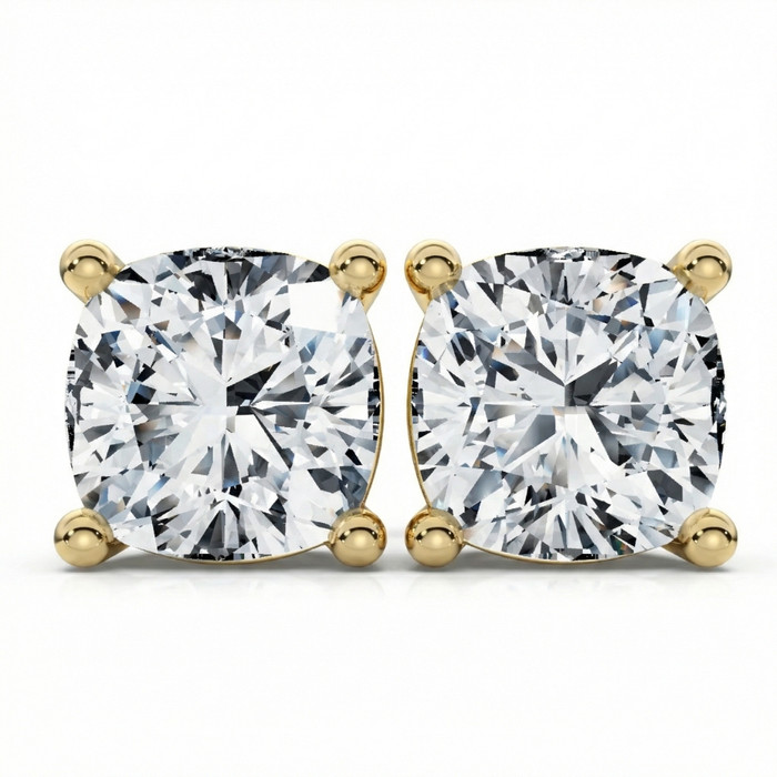 1 - 8Ct Cushion Cut Diamond Studs 14k Gold Lab Grown Women's Earrings