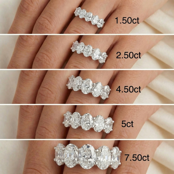 1.50 - 7.50Ct Oval Shape Diamond 5-Stone Wedding Ring Gold or Platinum Lab Grown