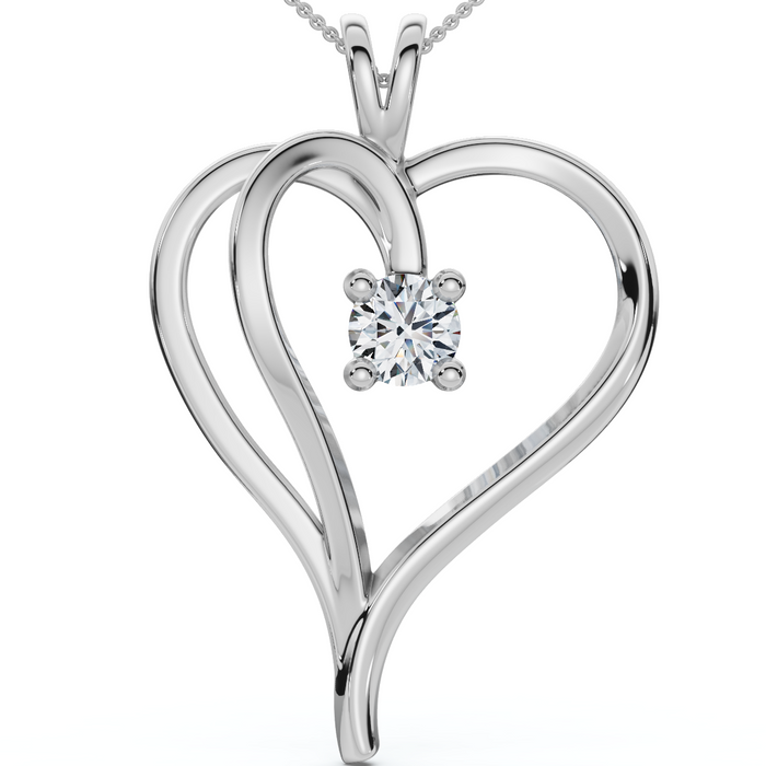 1/3Ct Solitaire Diamond Heart Pendant Gold Lab Grown 18" Necklace 3/4" Tall