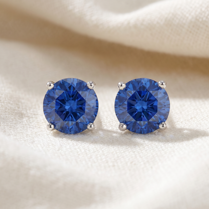 Certified 2-6Ct TW Blue Sapphire Studs 14k Gold Lab Grown