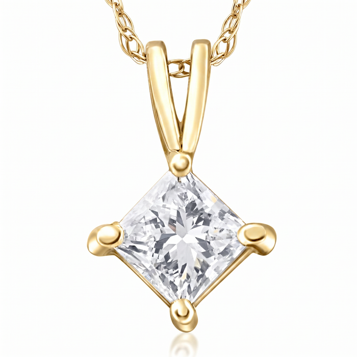 1/2Ct Princess Cut Solitaire Diamond Pendant Necklace in 14k Gold Lab Grown