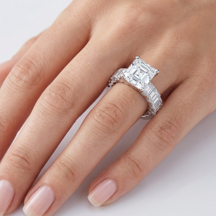 Certified Elara 5.5Ct Asscher & Emerald Diamond Engagement 14k Gold Lab Grown