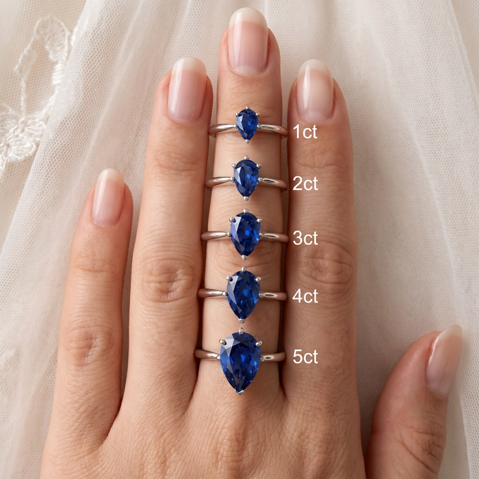 Certified 1-5Ct Pear Blue Sapphire Engagement RIng 14k Gold Lab Grown Solitaire