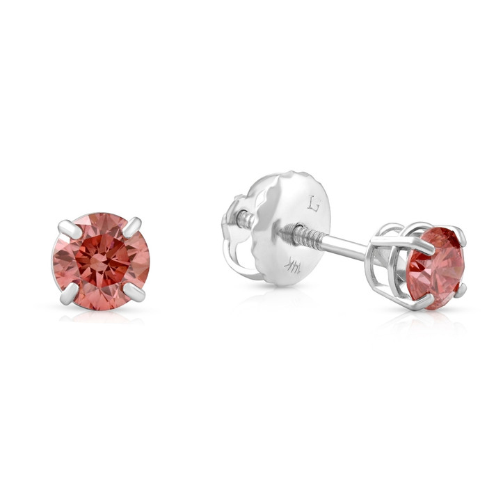 3/8Ct Pink Lab Grown Diamond Screw Back Studs Earrings 14K White Gold