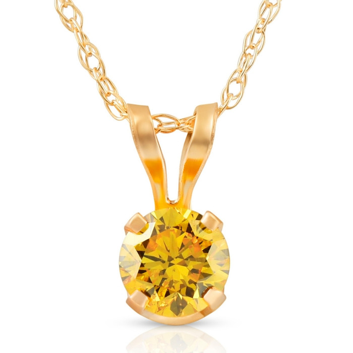 1/4Ct Fancy Canary Yellow Diamond Lab Grown Pendant 14k Yellow Gold Necklace