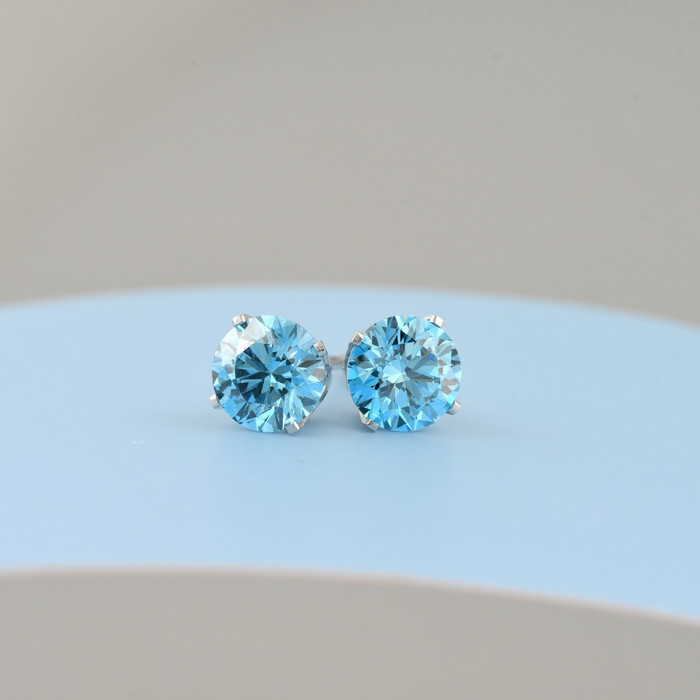 1 Ct T.W. Blue Lab Grown Diamond Studs 14K White Gold Earrings