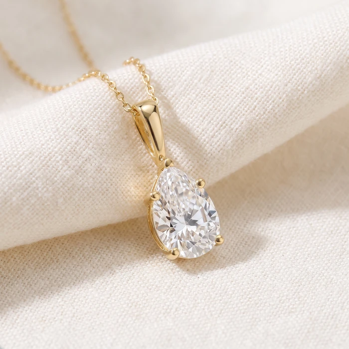2Ct Pear Shape Diamond Solitaire Necklace 14k Yellow Gold Pendant Lab Grown