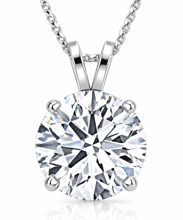 Certified 3Ct Round Solitaire Diamond Pendant 14k White Gold Necklace Lab Grown