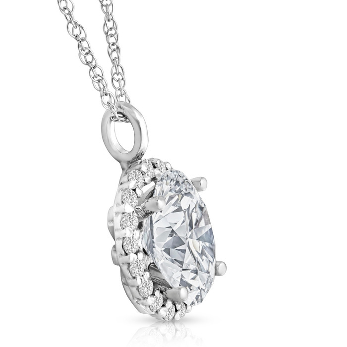 3 Ct Oval Moissanite & Lab Grown Diamond Halo Pendant 14k Gold Necklace 3 Ct Oval Moissanite & Lab Grown Diamond Halo Pendant 14k Gold Necklace