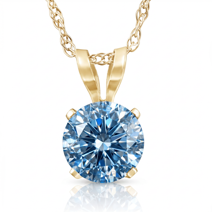 1/2Ct Lab Grown Blue Diamond Solitaire Pendant Necklace14k White or Yellow Gold