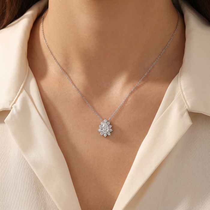 1/2Ct Pear Shape Halo Lab Grown Diamond Pendant Necklace in White or Yellow Gold
