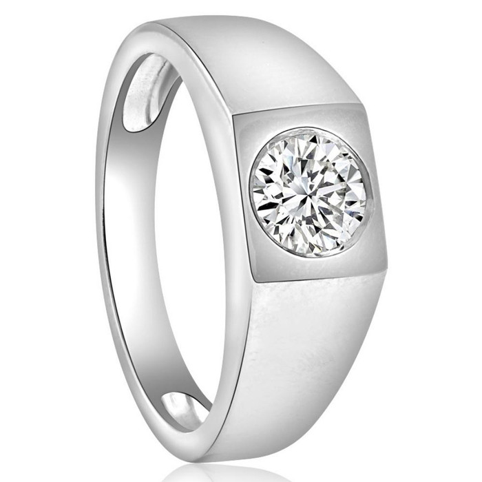1 Ct Solitaire Lab Grown Men's Diamond Wedding Ring in 10k White Gold