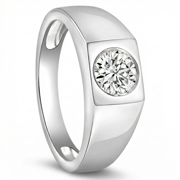 1 Ct Solitaire Lab Grown Men's Diamond Wedding Ring in 10k White Gold
