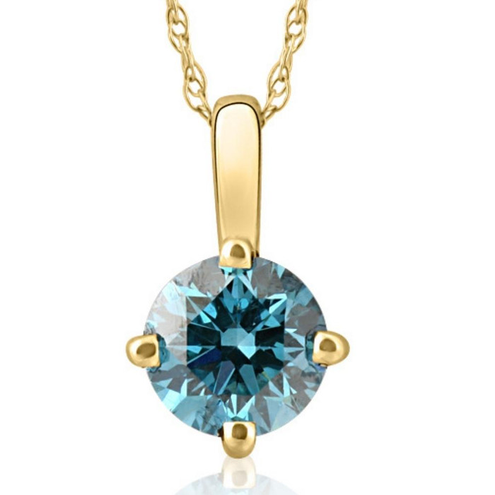 1Ct Blue Diamond Solitaire Pendant in 14K White or Yellow Gold Lab Grown