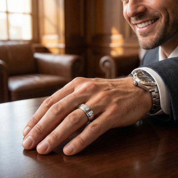 1/2Ct Diamond Ring Men's Lab Grown 3 Stone Polished Wedding Band in 10k Gold