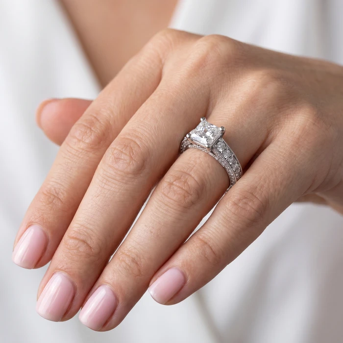 Certified 3 3/4ct Princess Cut Lab Grown Diamond Engagement Ring 14K White Gold