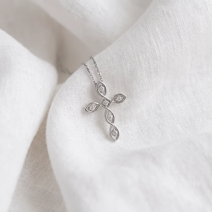 Diamond Cross Pendant 14k White Gold EX3 Lab Grown