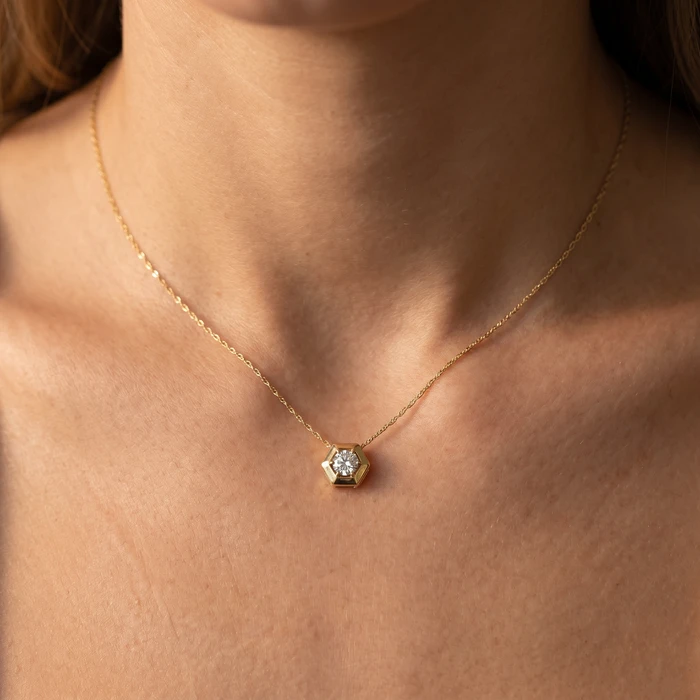 14k Yellow Gold 1/2ct Lab Grown Diamond Solitaire Geometric Pendant Necklace