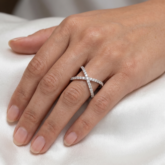 1 Ct Diamond X Ring Wide Womens Fashion Designer Band White Gold Lab Grown