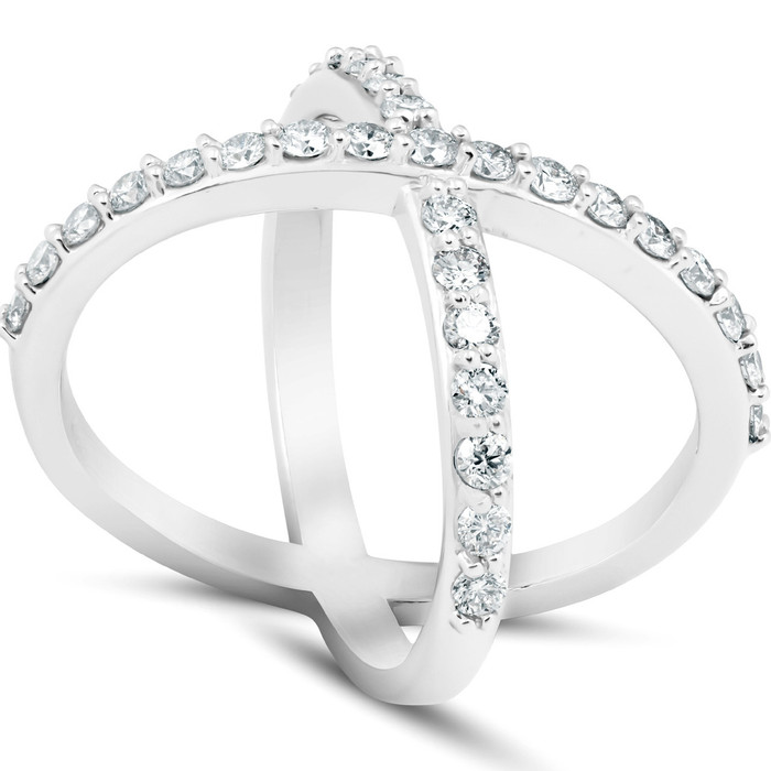1 Ct Diamond X Ring Wide Womens Fashion Designer Band White Gold Lab Grown