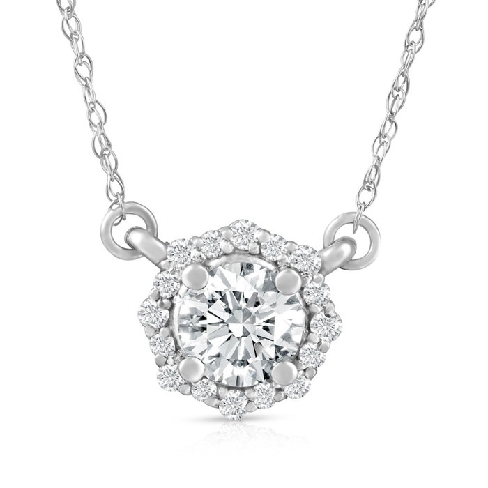 5/8 Ct Halo Diamond Pendant 14k White Gold Lab Grown Necklace 18"