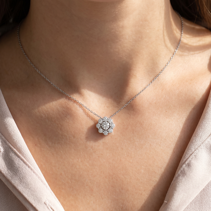 VS 3 Ct Diamond & Moissanite Halo Pendant 14k White Gold 18" Lab Grown Necklace