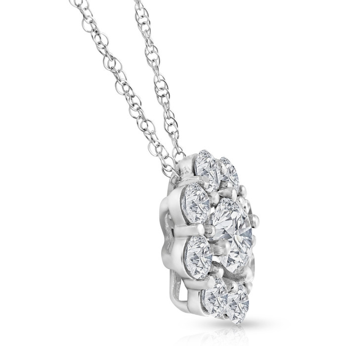VS 3 Ct Diamond & Moissanite Halo Pendant 14k White Gold 18" Lab Grown Necklace
