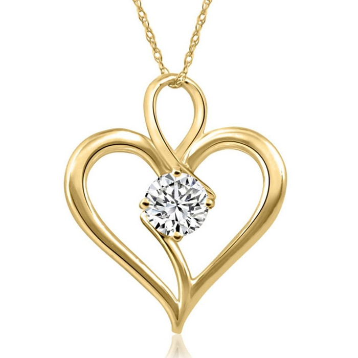 3/4Ct Lab Grown Diamond Solitaire Heart Necklace in Yellow Gold Pendant