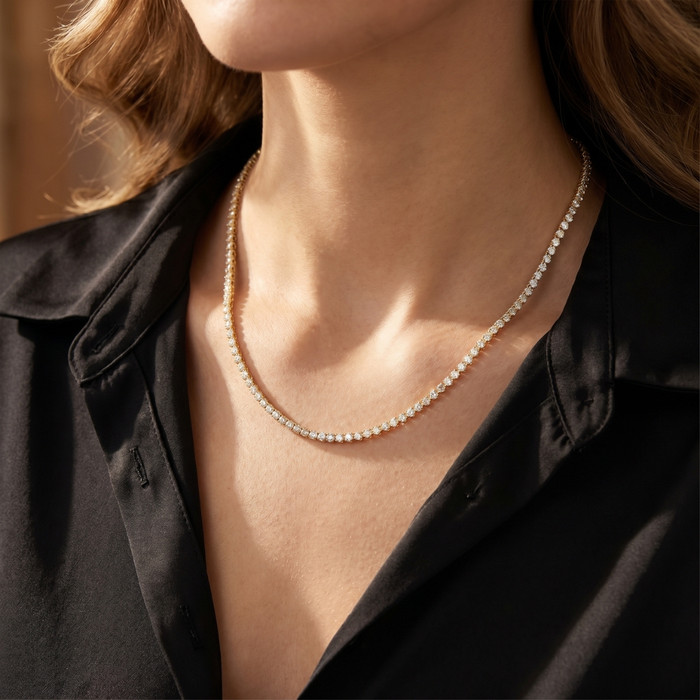 3 1/2Ct Diamond Tennis Necklace 14k Gold 17" Lab Grown