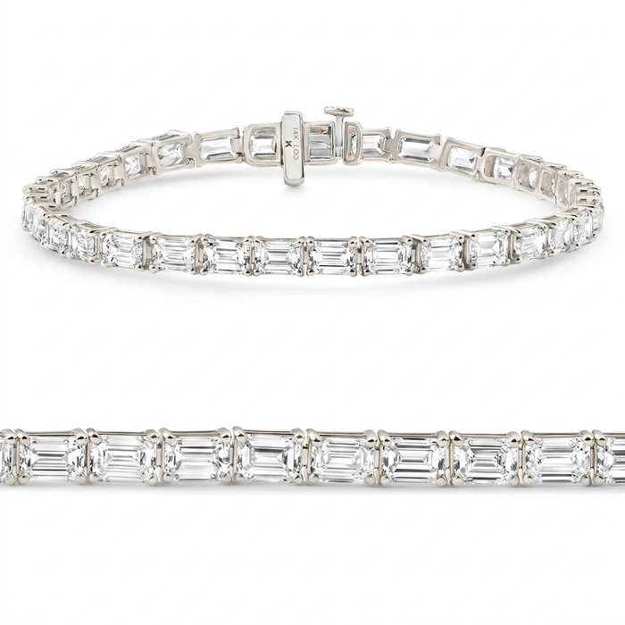 11Ct Emerald Cut Diamond Tennis Bracelet 14k White Gold 7" Lab Grown