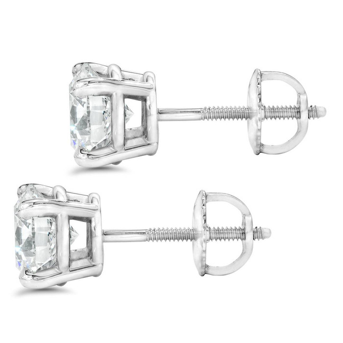 Certified 1/2Ct TW Natural Diamond Screw Back Studs Gold Earrings