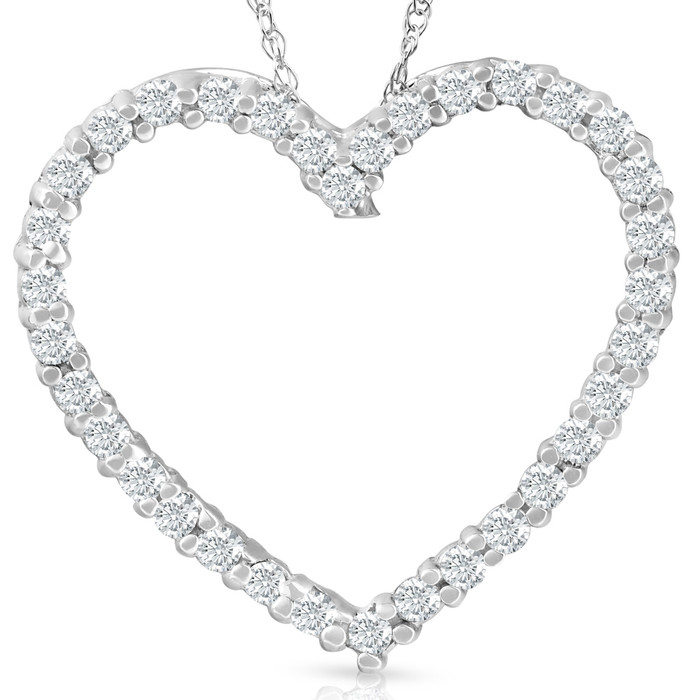 10K White Gold 1/2ct Lab Grown Diamond Heart Pendant 18" Necklace