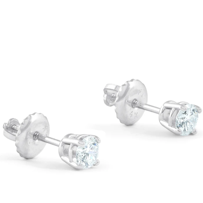 Top view 1/2ct lab-grown round diamond stud earrings 14K white gold IGI certified