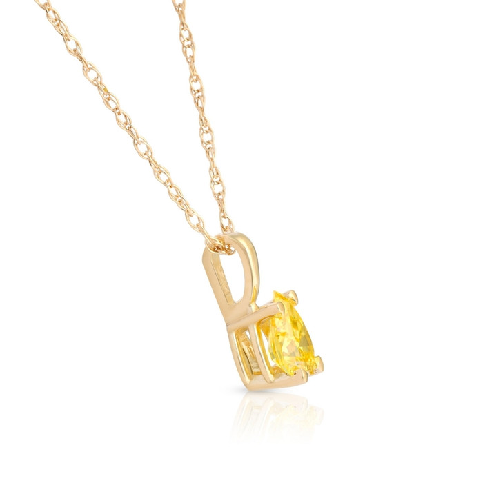 1/4Ct Canary Yellow Pear Diamond Lab Grown Pendant 14k Yellow Gold Necklace
