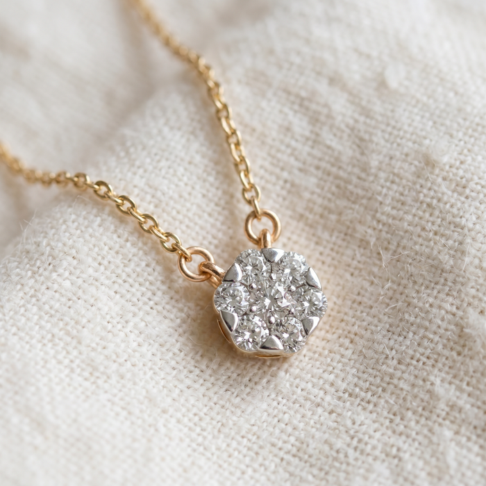 1/4Ct TW Lab Grown Diamond Halo Round Pendant Yellow Gold Women's Necklace 18"